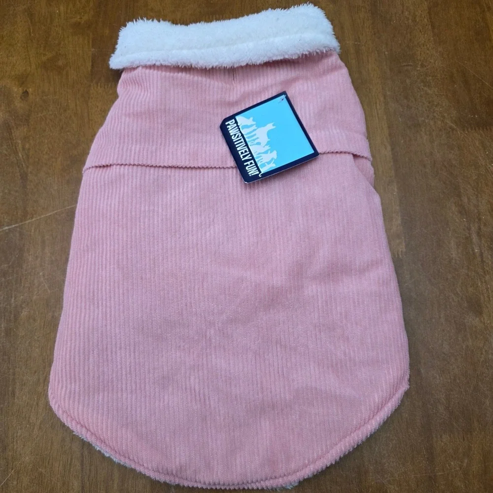 Pawsitively Fun Pink‎ Corduroy Sherpa Lined Pet Dog Jacket Warm Cozy Size L